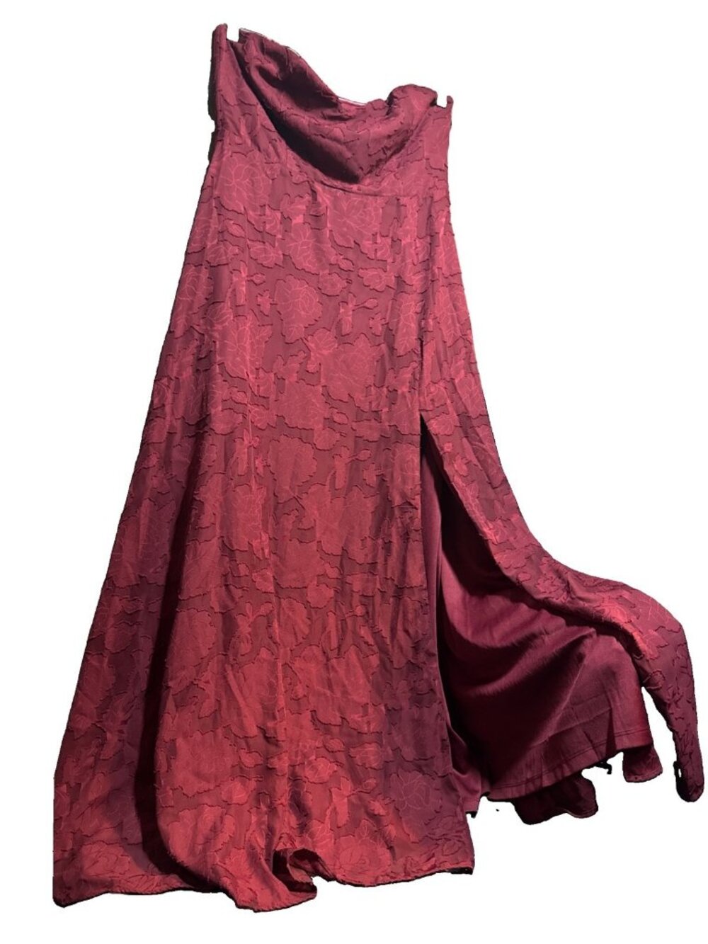 Lulus Red Floral Maxi Dress Sz XL Upgraded Event Jacquard Strapless 26”Side Slit